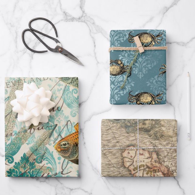 Antique Vintage Nautical Wrapping Paper Sheet (Front)
