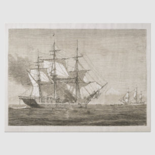 Antique Vintage Old Sailing Boat Beige Tissue Paper