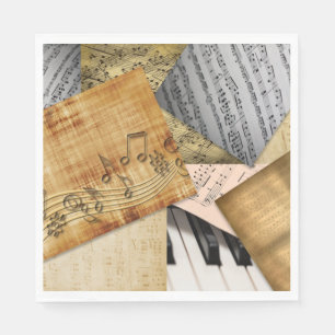 Antique vintage piano keys and sheet music napkin