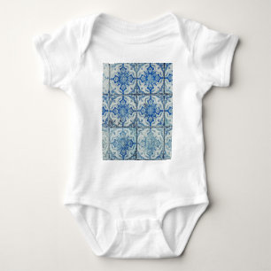Antique Vintage Portuguese Tiles Pattern - Azulejo Baby Bodysuit