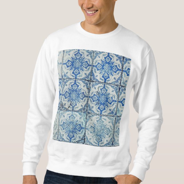 Antique Vintage Portuguese Tiles Pattern - Azulejo Sweatshirt (Front)