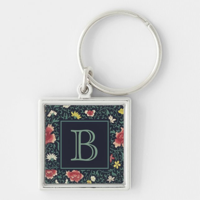 Antique Vintage Pretty Floral Monogram Key Ring (Front)