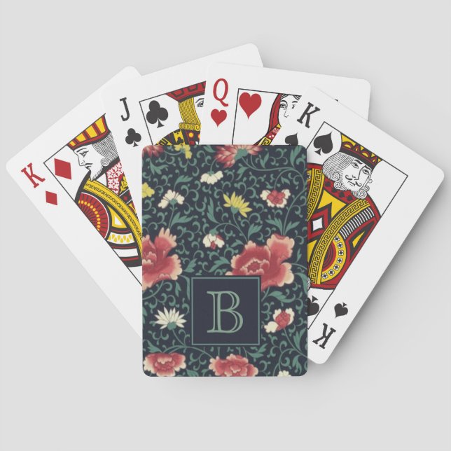Antique Vintage Pretty Floral Monogram Playing Cards (Back)