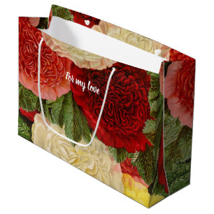 Antique Vintage Red White Pink Yellow Roses Large Gift Bag