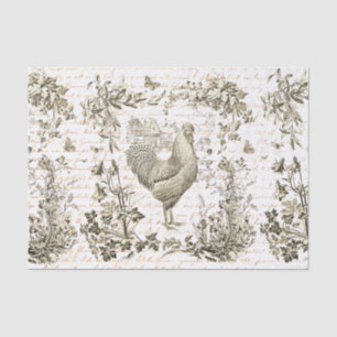 Antique Vintage Rooster Beige Floral Script Tissue Paper