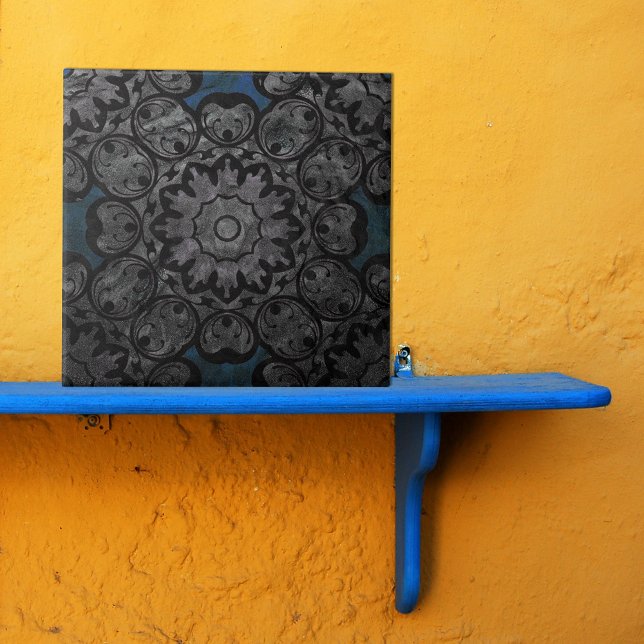 Antique Vintage Silver And Black Damask Medallion Tile (Creator Uploaded)