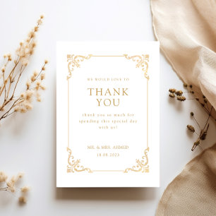 Antique Vintage White Gold Script Muslim Wedding Thank You Card