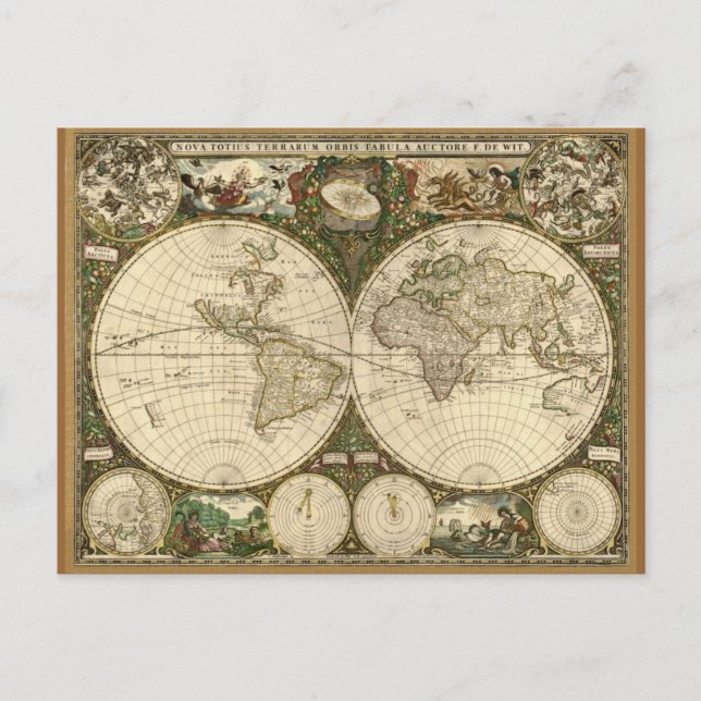 Antique Vintage World Map Postcards (Front)
