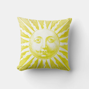 Antique Vintage Yellow Sun Face Cushion