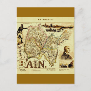 Antique Vuillemin 19th Century Map of France Ain Postcard
