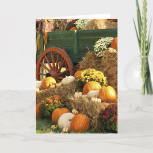 Antique Wagon & Pumpkin Autumn Display Holiday Card