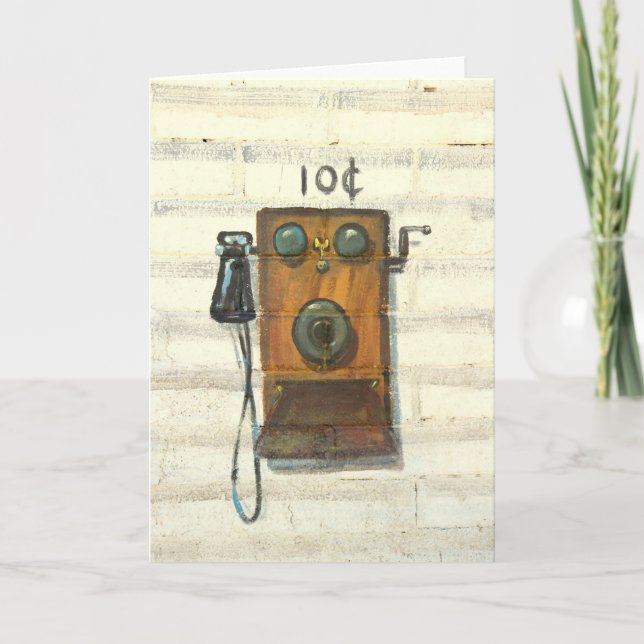 antique wall phone greeting card (Front)
