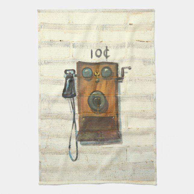 antique wall phone kitchen towel (Vertical)