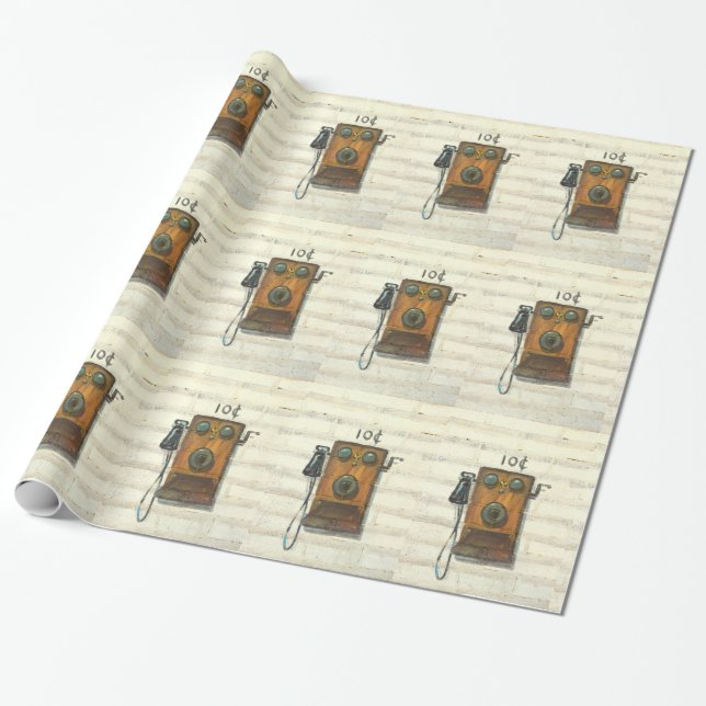 antique wall phone wrapping paper (Unrolled)