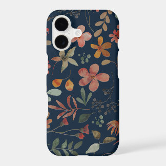 Antique Watercolor Print Floral on Navy