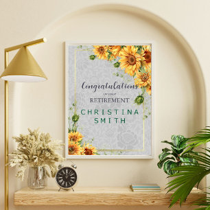 Antique Watercolor Sunflower Retirement Party Idea Poster