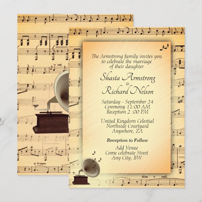Antique Wedding Music Theme Invitation (Front/Back)
