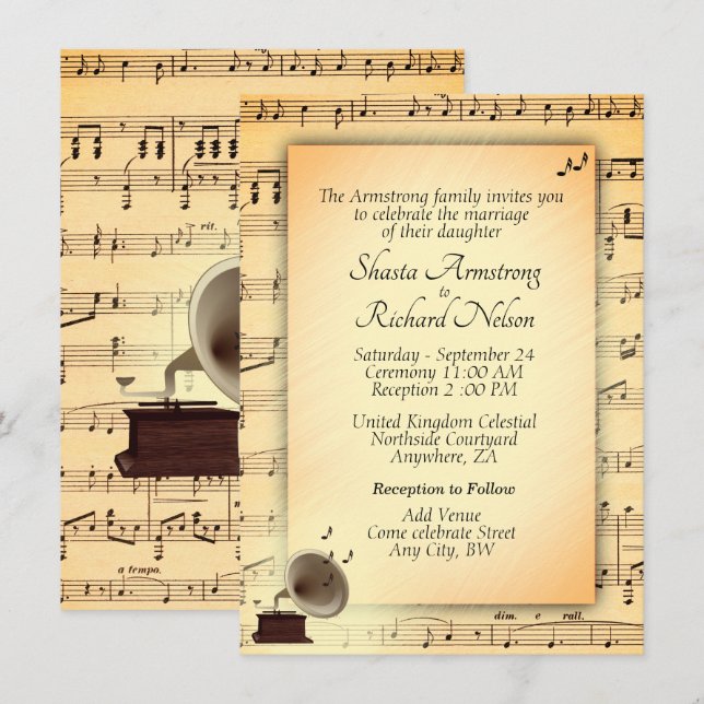 Antique Wedding Music Theme Invitation (Front/Back)