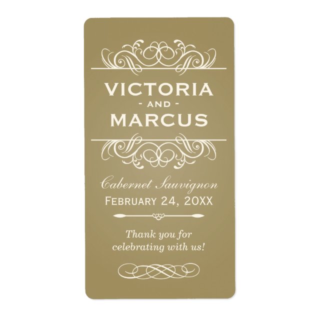 Antique Wedding Wine Bottle Monogram Favour Labels (Front)