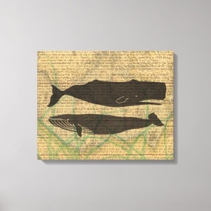 Antique Whale Nautical Vintage Ocean Sea Life Canvas Print