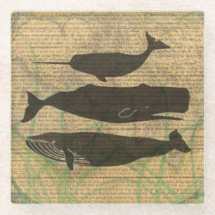 Antique Whale Nautical Vintage Ocean Sea Life Glass Coaster