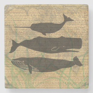 Antique Whale Nautical Vintage Ocean Sea Life Stone Coaster