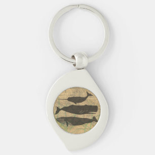  Antique Whale Nautical: Vintage Sea Life  Key Ring