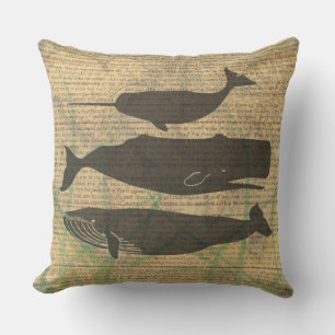  Antique Whale Nautical: Vintage Sea Life  Outdoor Cushion