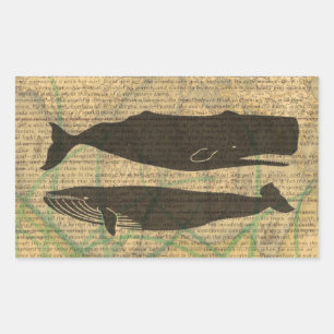  Antique Whale Nautical: Vintage Sea Life  Rectangular Sticker