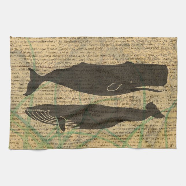  Antique Whale Nautical: Vintage Sea Life  Tea Towel (Horizontal)