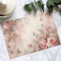 Antique Whimsical Pink Rose Garden, Decoupage