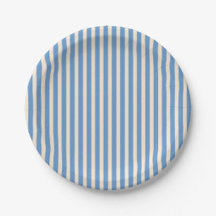 Antique White and Blue Grey Stripes Paper Plate