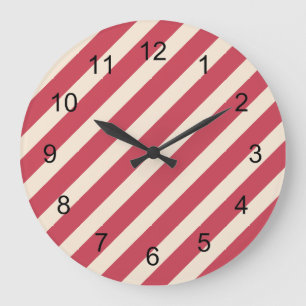 Antique White and Brick Red Diagonal Stripes Large Clock