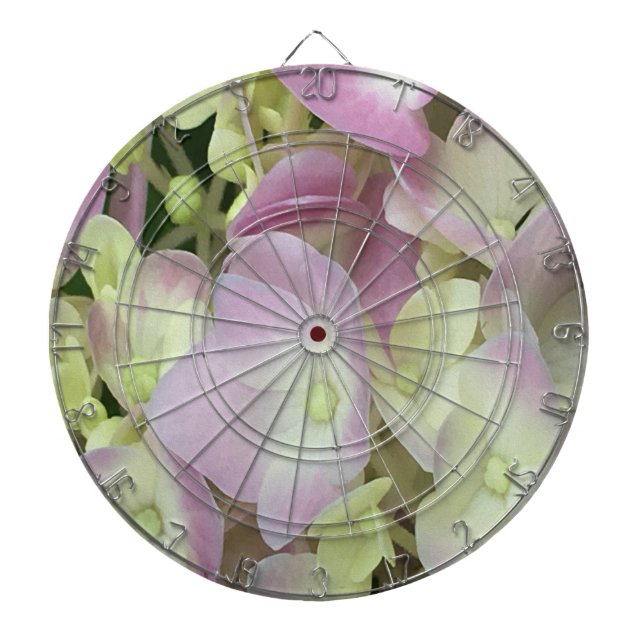 Antique White and Dusty Pink Hydrangea Petals Dartboard (Front)