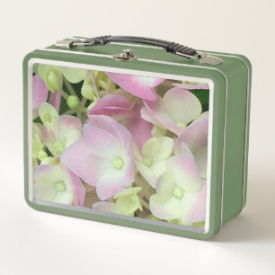 Antique White and Dusty Pink Hydrangea Petals Metal Lunch Box