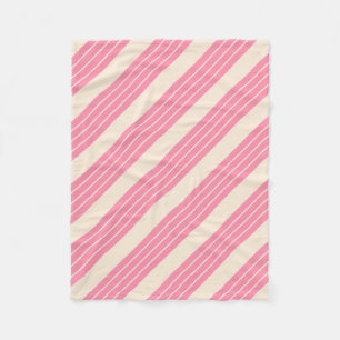 Antique White and Flamingo Pink Stripes Fleece Blanket