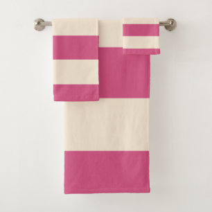 Antique White and Mystic Pink Stripes Bath Towel Set