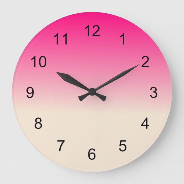 Antique White and Winter Sky Pink Ombre Pattern Large Clock (Front)