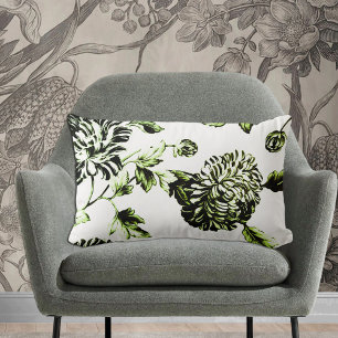 Antique White Black & Green Botanical Toile No.2 Lumbar Cushion
