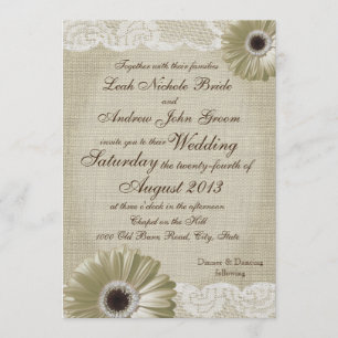Antique White Daisy and Lace Wedding Invitation