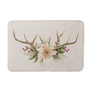 Antique White Elegant Poinsettia & Antlers Bath Mat