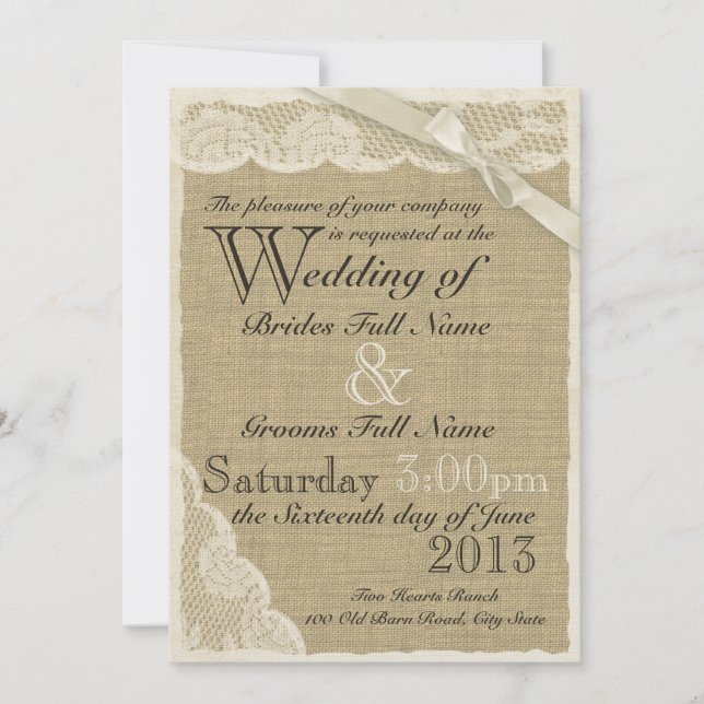 Antique White Lace Country Wedding Invitation (Front)