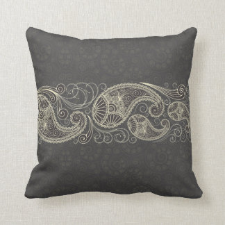 Antique White Paisley On Dark Grey Cushion
