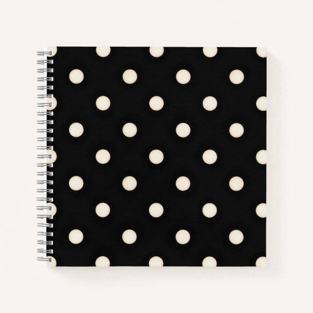 Antique White Polka Dots on Black Notebook (Front)