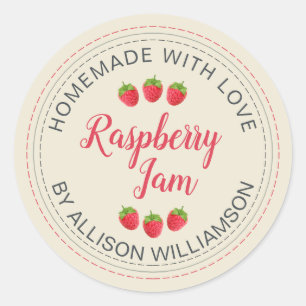 Antique White Raspberry Homemade With Love Jam  Classic Round Sticker