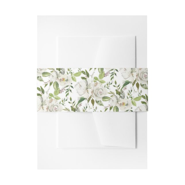 Antique White Rose Invitation Belly Band (Front Example)