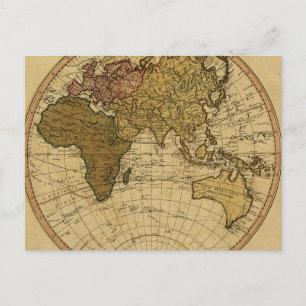 Antique William Faden 1786 Eastern Hemisphere Map Postcard