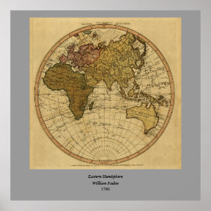 Antique William Faden 1786 Eastern Hemisphere Map Poster