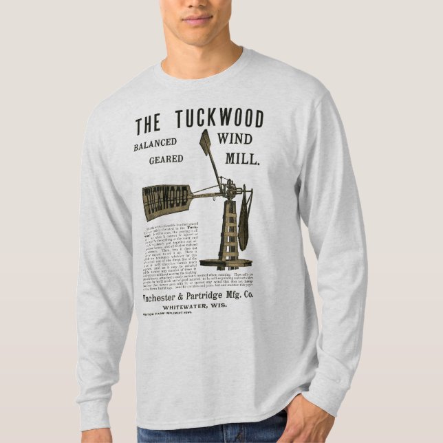 Antique Wind Mill The Tuckwood Whitewater Wis 1889 T-Shirt (Front)
