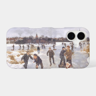 Antique Winter Ice Skating Scene Village Fine Art